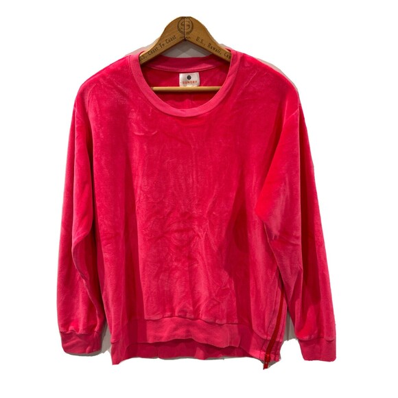 Sundry Sweatshirt Womens 0 XS Hot Pink Soft Side Zipper Long Sleeve Velour - Picture 1 of 6